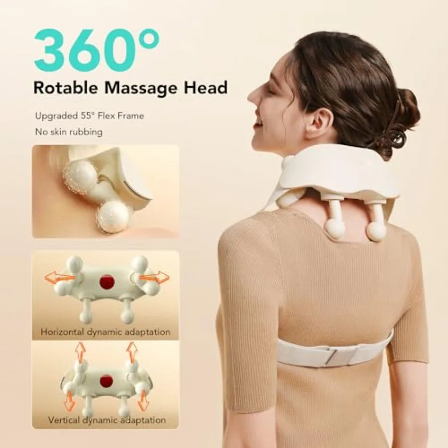 Cordless Neck Massager with Heat for Deep Tissue Shiatsu Therapy: Ideal for Office Use Travel and Home Relaxation to Alleviate