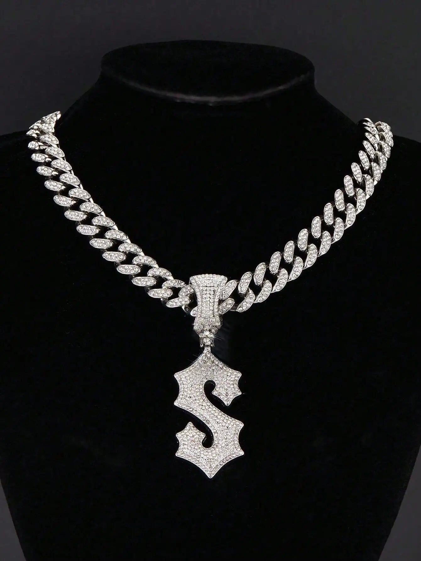Iced Out Letter A Pendant Necklace with Miami Link Chain, Hip Hop Style Jewelry for Men and Women