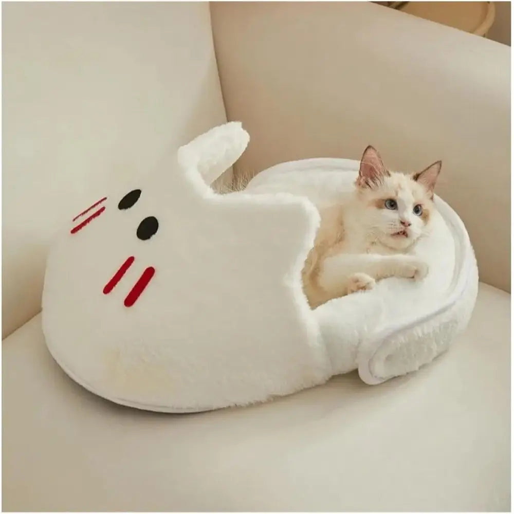 Cozy Cream Pet House Bed for Cats and Dogs, Autumn-Winter Warm Slippers, 60x36x26cm