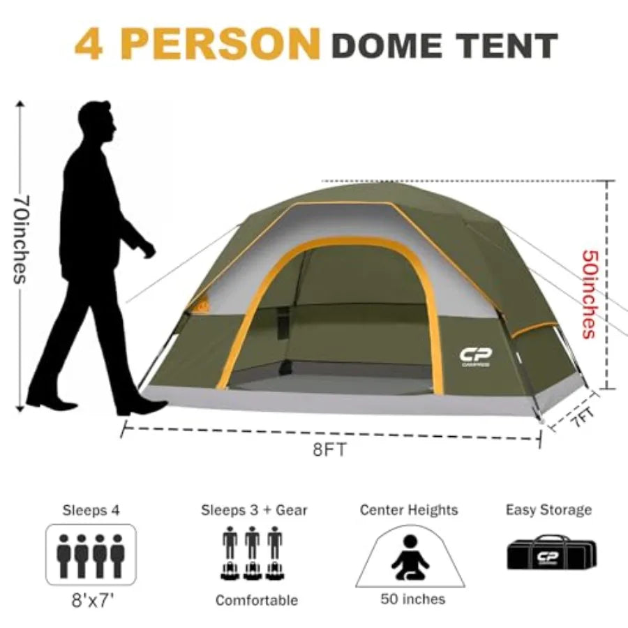 Tents for Camping 4 Person Tent Waterproof Windproof Double Layer Camping Tent Easy Setup Dome Tent with Large Mesh Windows and