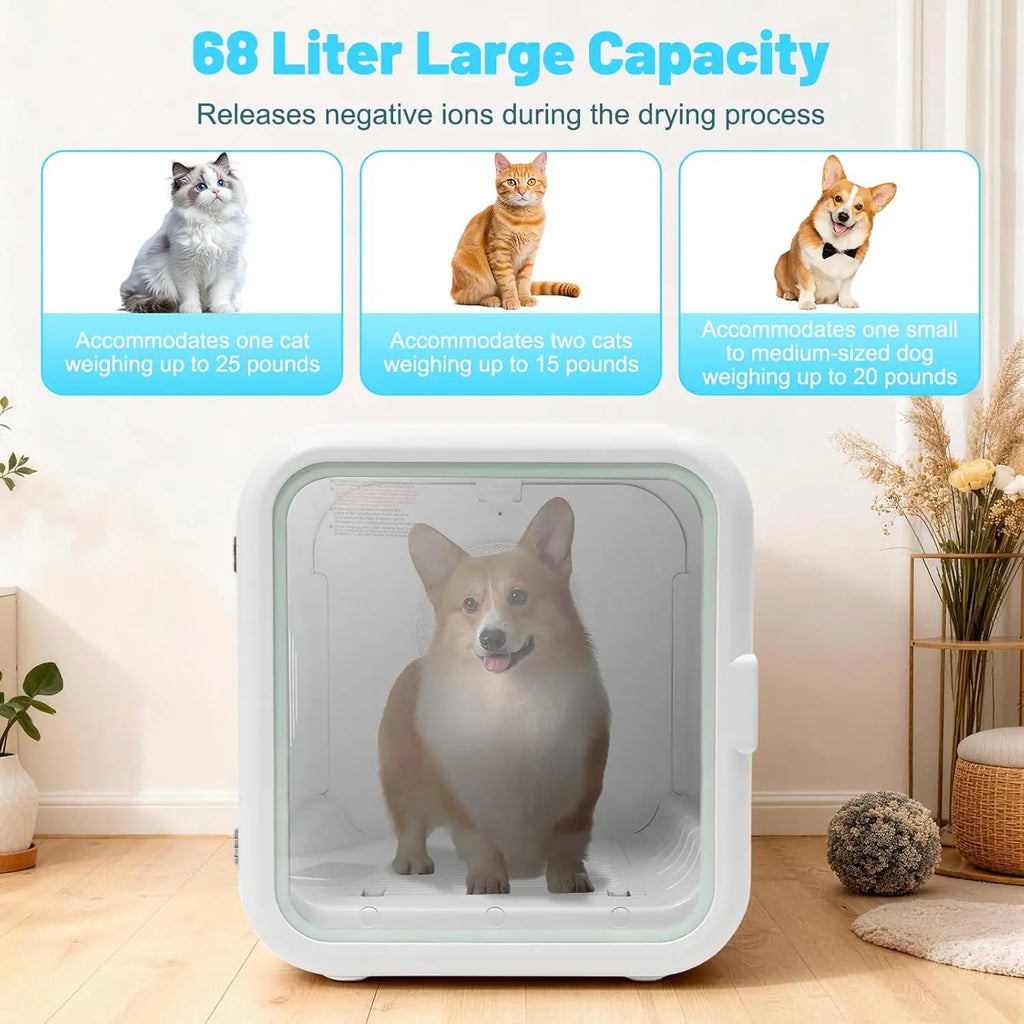 62L Pet Dryer Box for Cats and Small Dogs 【Fastest 15-Minute Drying】, 35dB Ultra Quiet Automatic Cat Dryer Box,, Customized