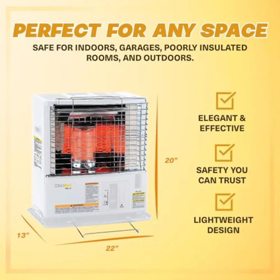 Sengoku Indoor Outdoor Kerosene Heater 10000 BTU Portable White Cordless Space Heating Machine for Home Garage Basement Camping
