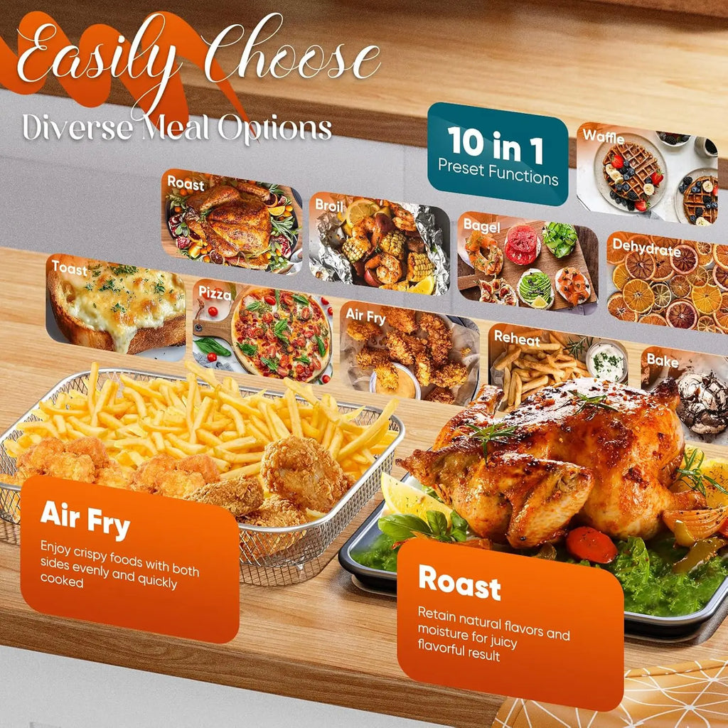 Bravo Pro 10-in-1 Air Fryer Toaster Oven, 21Qt, 50-450°F, Black, PFAS Free