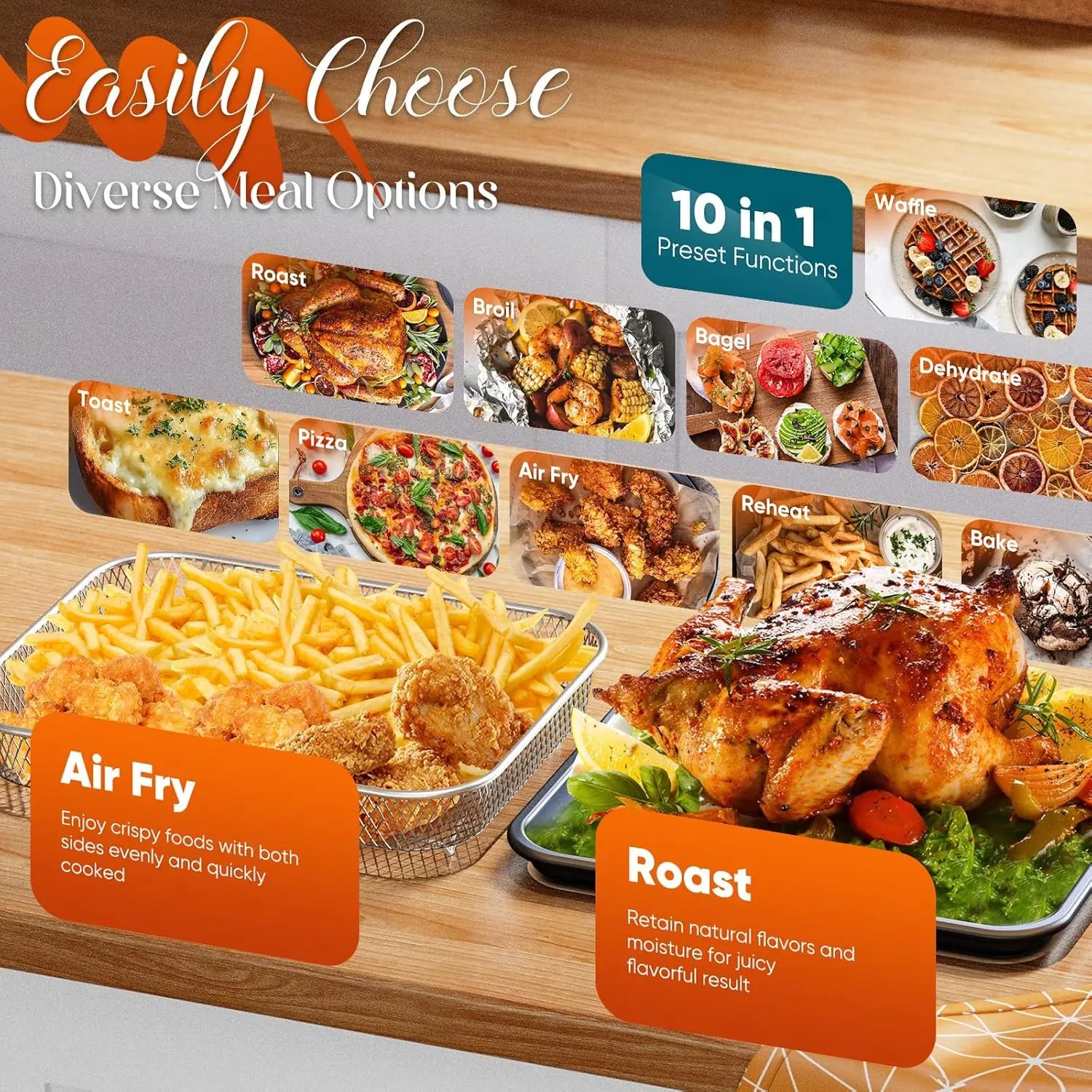 Bravo Pro 10-in-1 Air Fryer Toaster Oven, 21Qt, 50-450°F, Black, PFAS Free