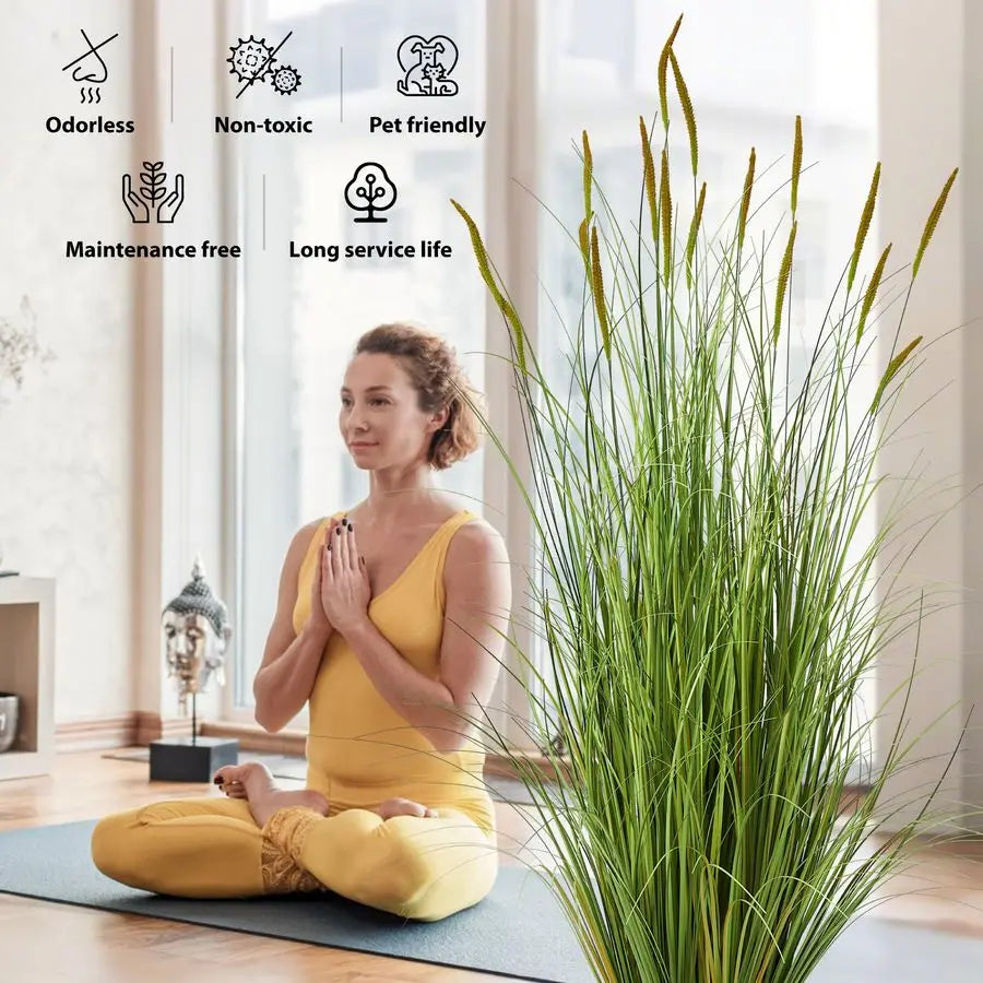 4ft 2Pack Artificial Cattail Reed Grass, 47.2 Artificial Indoor Outdoor Fake Onion Grass Plant, Home Office Wedding Decorative P