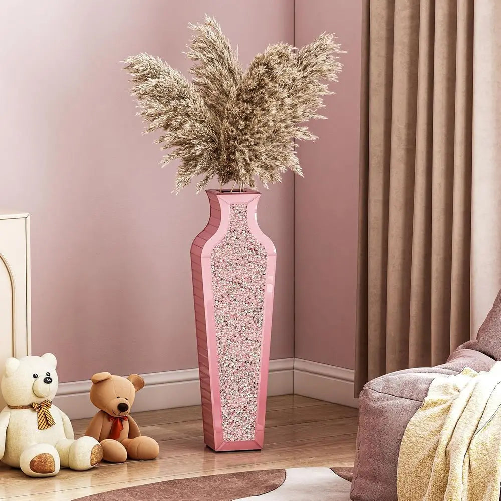 Crushed Diamond Floor Vase - 26.8 Tall Mirror Glass Home Decor Vases for Living Room Bedroom, Large Decorative Vase for Dried Fl