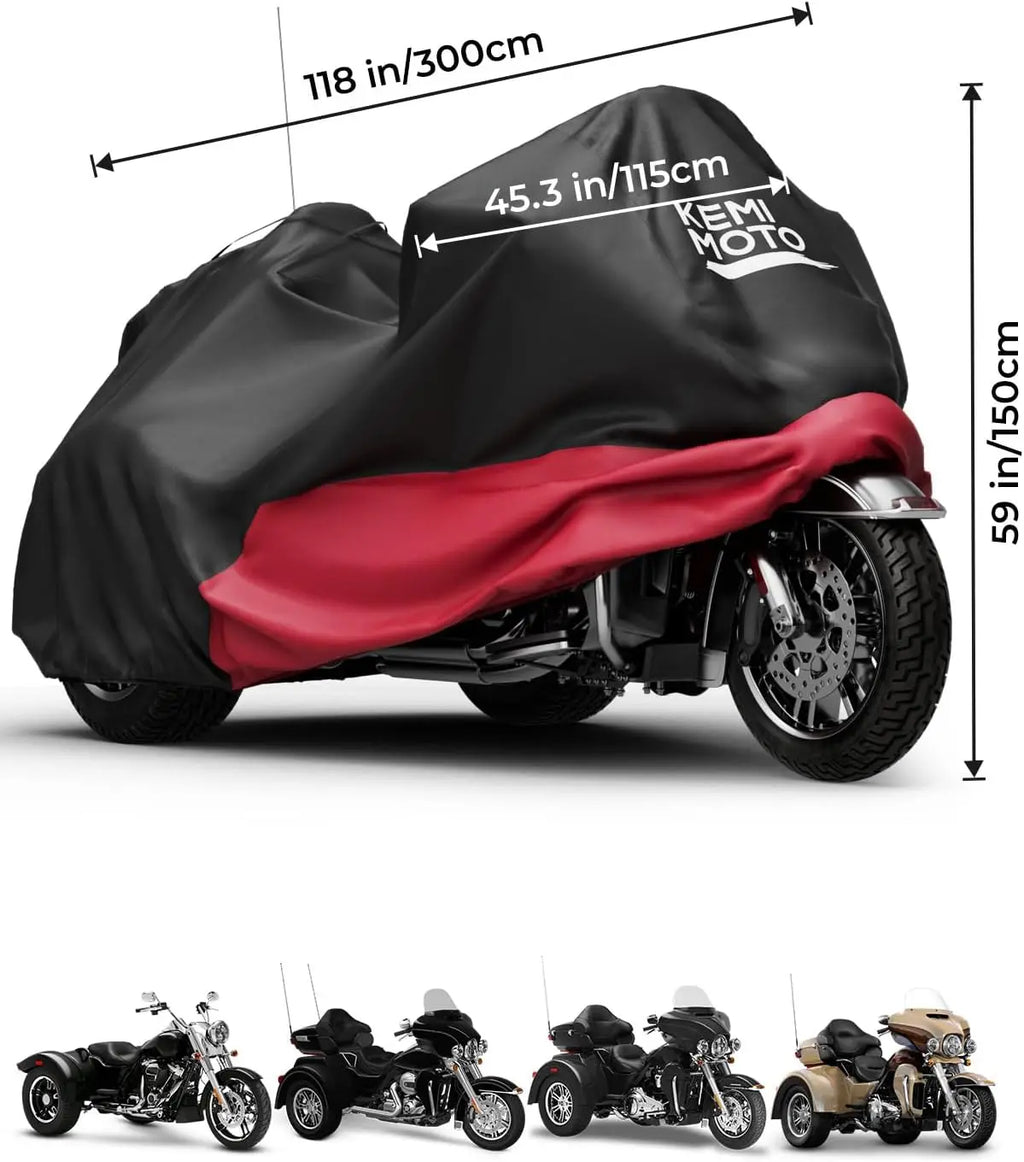 Heavy Duty 3-Wheel Motorcycle Cover for Trike Models, Waterproof All-Weather Protection with Antenna Opening