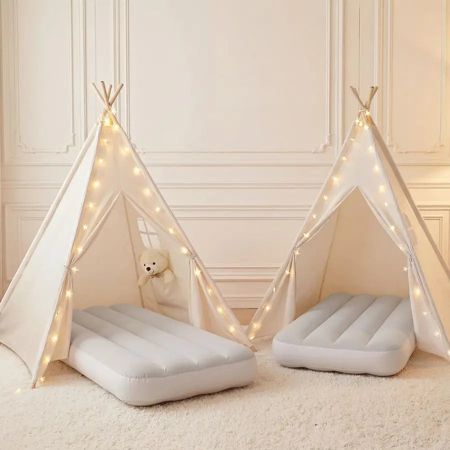 2 Pack Teepee Tent for Kids with Inflatable Airbed, Indoor Play Tent Foldable for Boys Girls Party Sleepover Slumber Gifts Toy