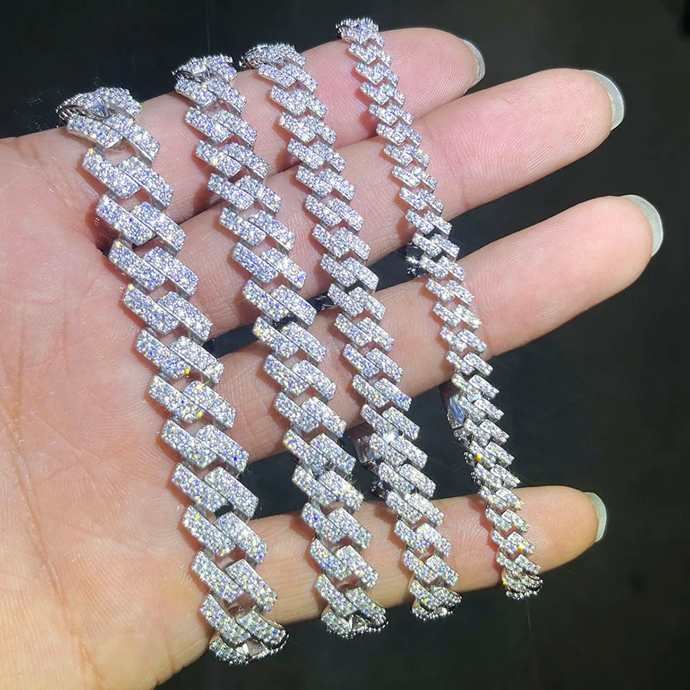 Provence Fashion Cuban chain Bracelet for Men Moissanite Silver Hip Hop jewelry Everyday Double row stones Cuban Link Wrist Gift