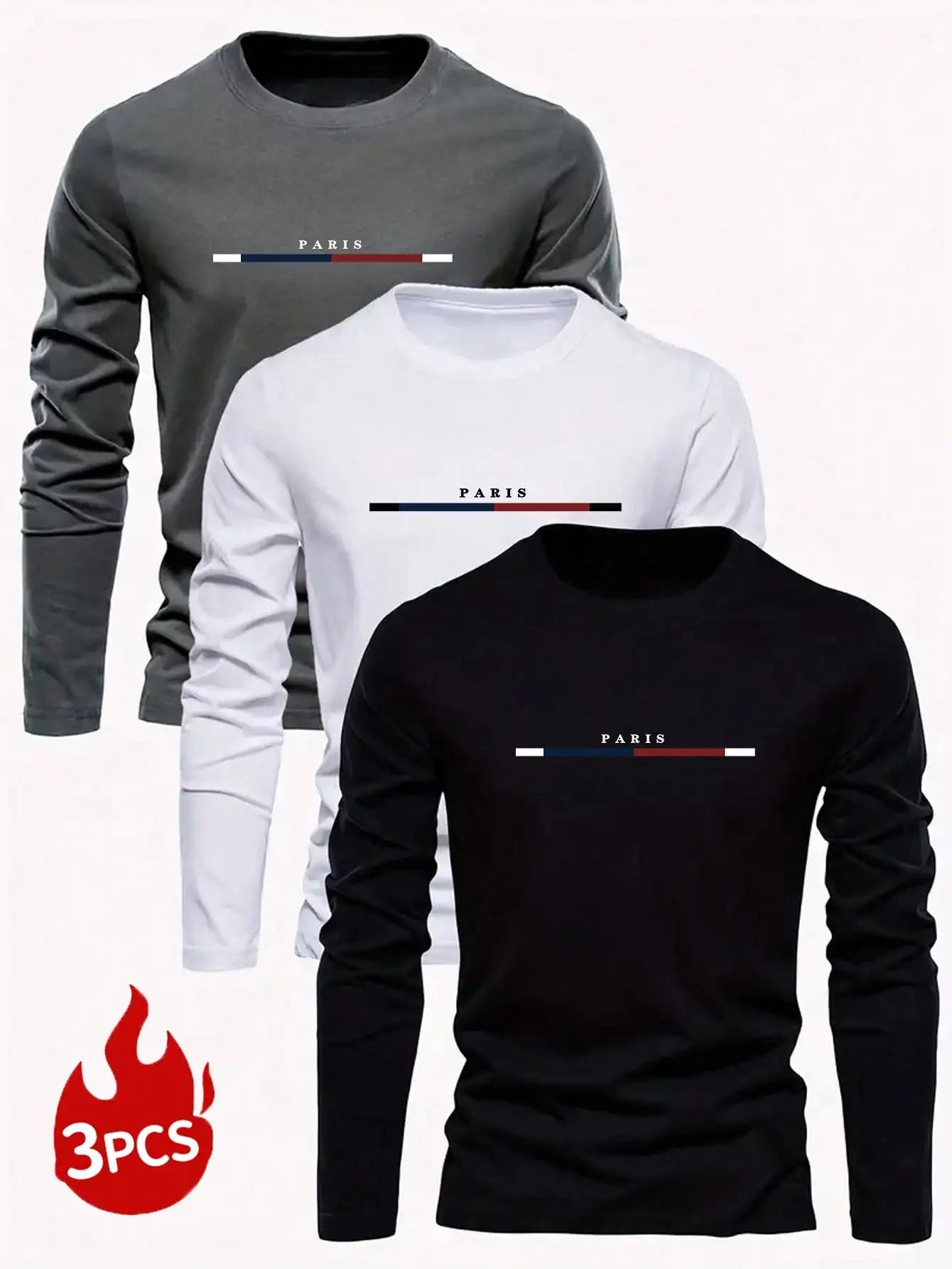 3pcs Men's Minimalist Letter Print Long Sleeve T-Shirts for Casual Daily Wear, Autumn Fall Style