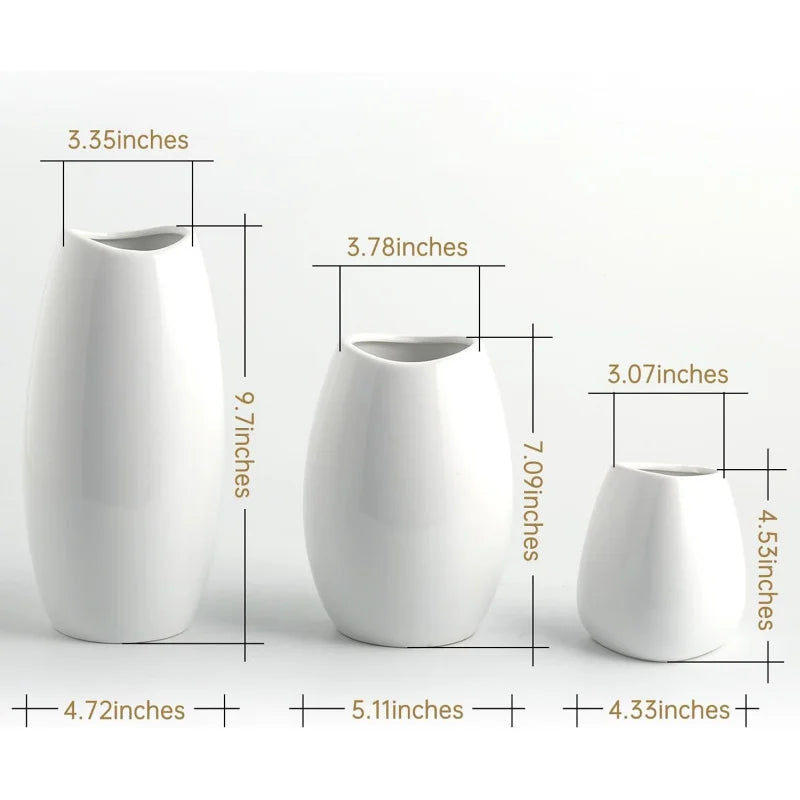 Ceramic Vase Set of 3 White Flower Vase for Home Decor, Modern Decorative Vases