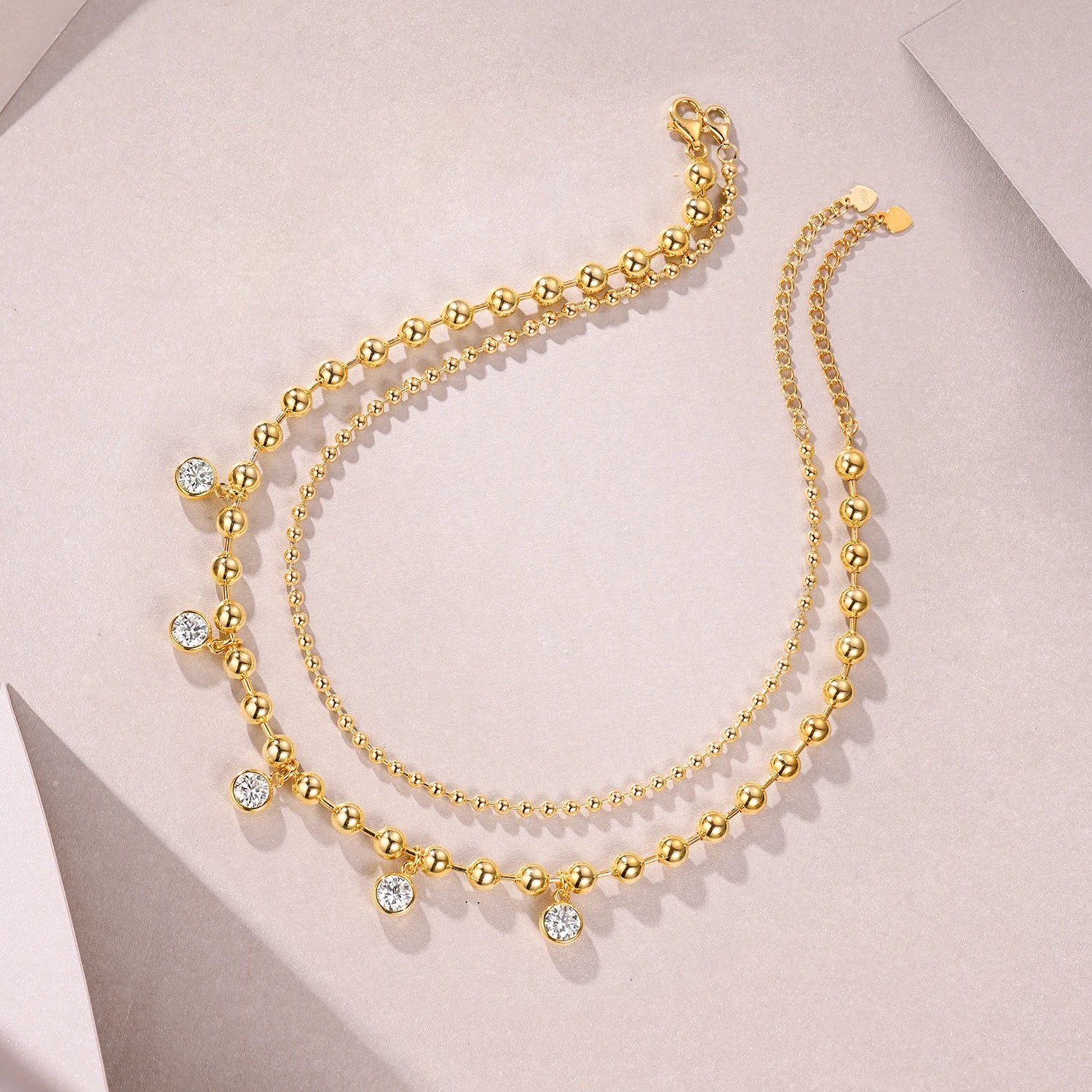 JIUZUAN Moissanite Earrings Layered Necklace 925 Silver 18K Gold Plated Beaded Jewelry Gift Comes with Certificate