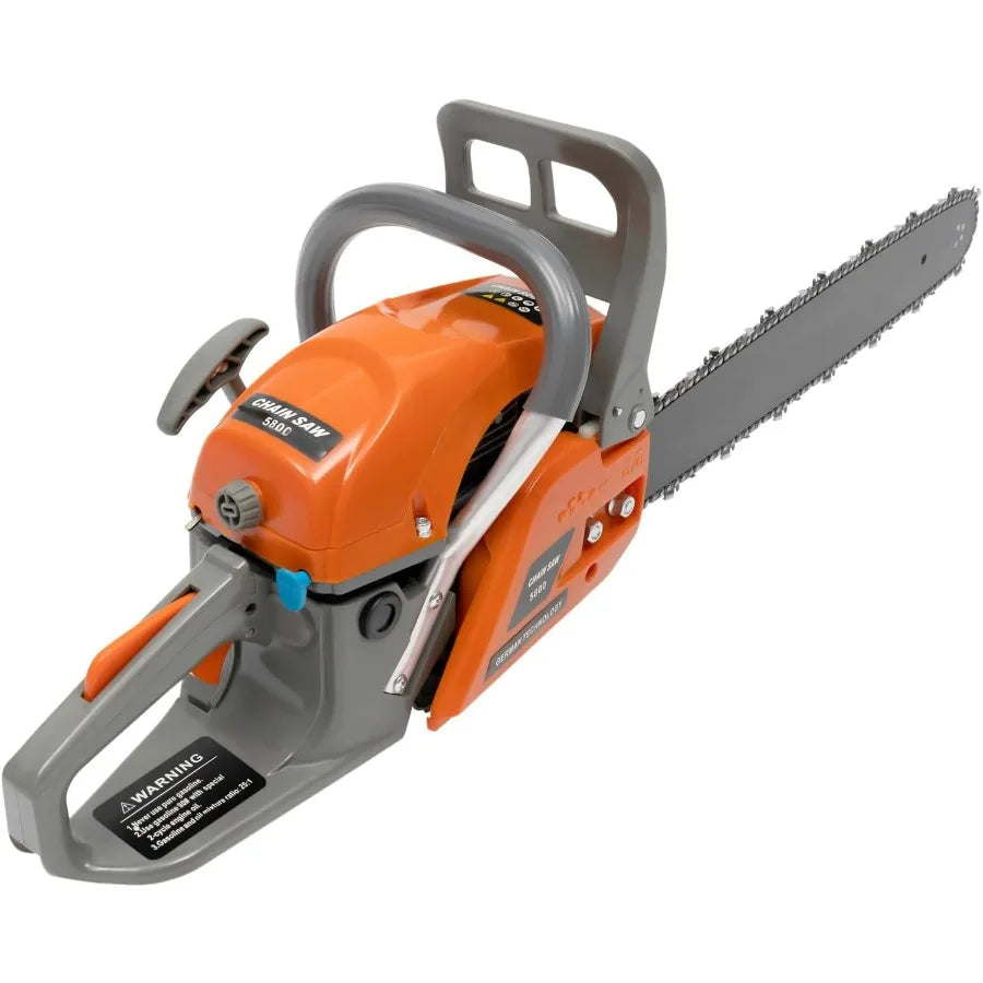 20 Inch GasPowered Chainsaw with 2Cycle Engine 58CC for Efficient Wood Cutting in Outdoor Garden Farm and Home Use Cordless Han