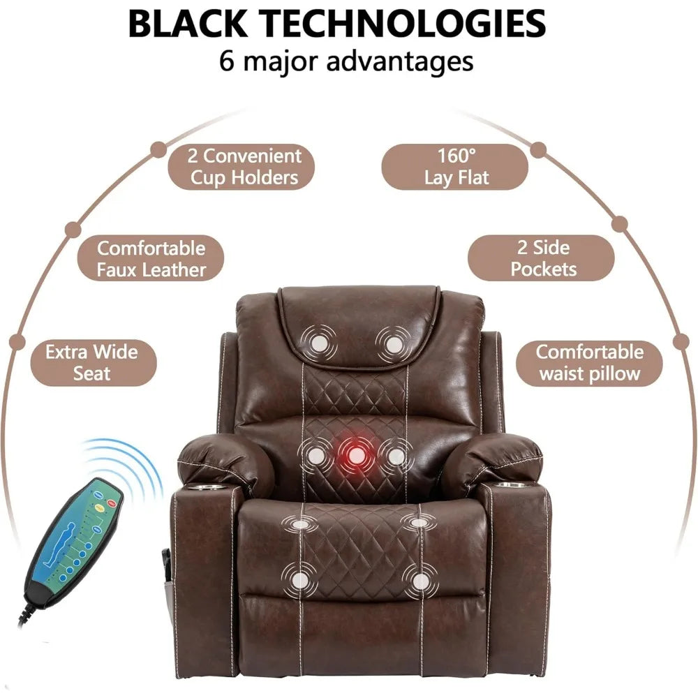 Power Lift Recliner Chair Sofa with Massage and Heat for Big and Tall Elderly,Infinite Positions,Single Motor,Cup ,Customized