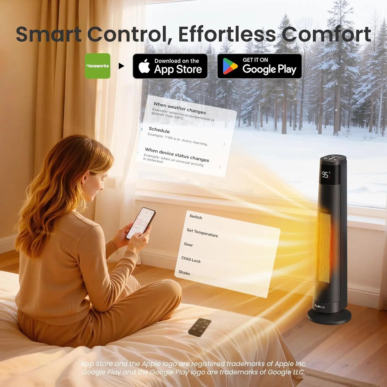 1500W Space Heaters for Indoor Use Large Room, WIFI Electric Heater with Voice Control, 5 Modes, ECO Thermostat, 12H Timer