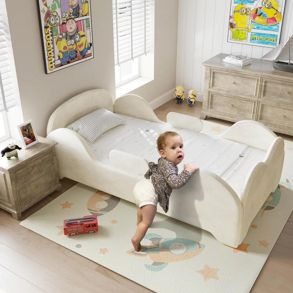 Toddler Bed, Toddler Flood Bed with Extra Safety Broad, Standard Crib Size Small Beds for Kids, Certified Fabric, Low to Floor D