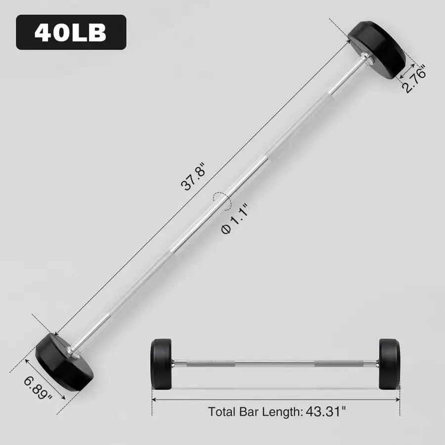 Coated Fixed Barbell, PreLoaded Weights Straight Solid Steel Barbells, Weighted Bar for Weightlifting Exercise, Bodybuilding, St