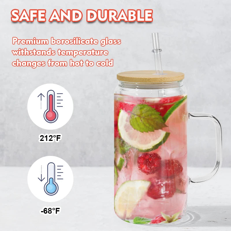 25pcs Pack 16oz Clear Double-Walled Glass Drinkware Pre-Drilled Sublimation Snow Globe Glass Beer Can with Handle and Plug Hu