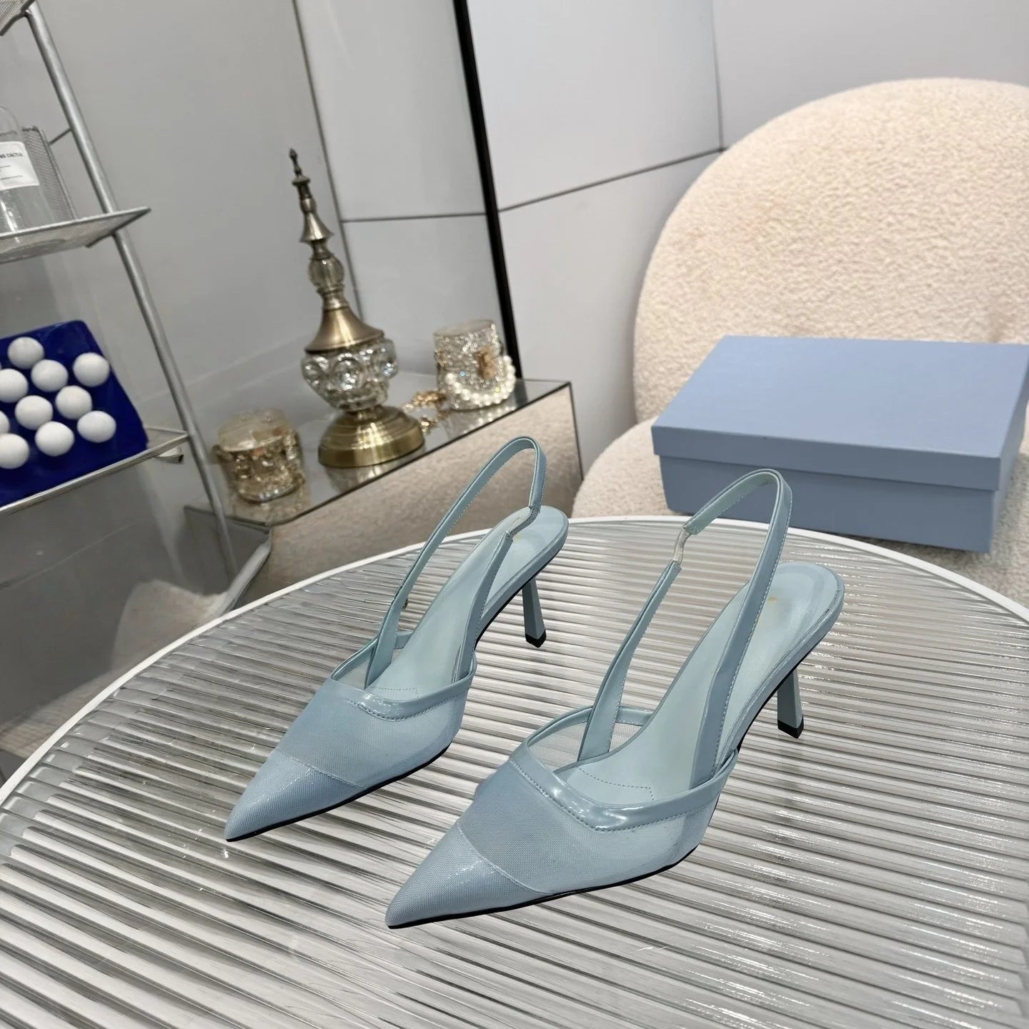 Women's shoes closed toe pointed toe kitten heel sandals fashionable shallow mouth one-strap sling back shoes