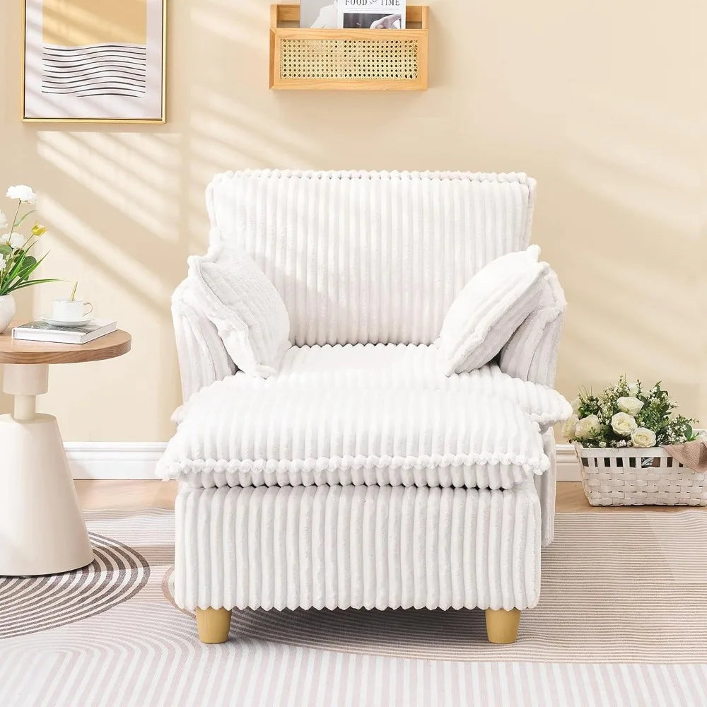 Indoor Corduroy Chaise Lounge Chair, 36" Wide Upholstered Accent Chair with Ottoman, Comfortable Modern Deep Seat Lounge Sofa Ch