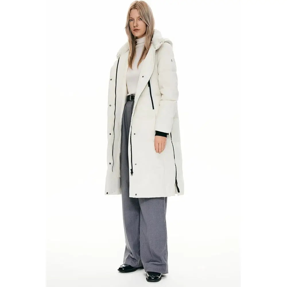 Women's Thickened Long Down Jacket Winter Down Coat Hooded Puffer Jacket with Side Zipper