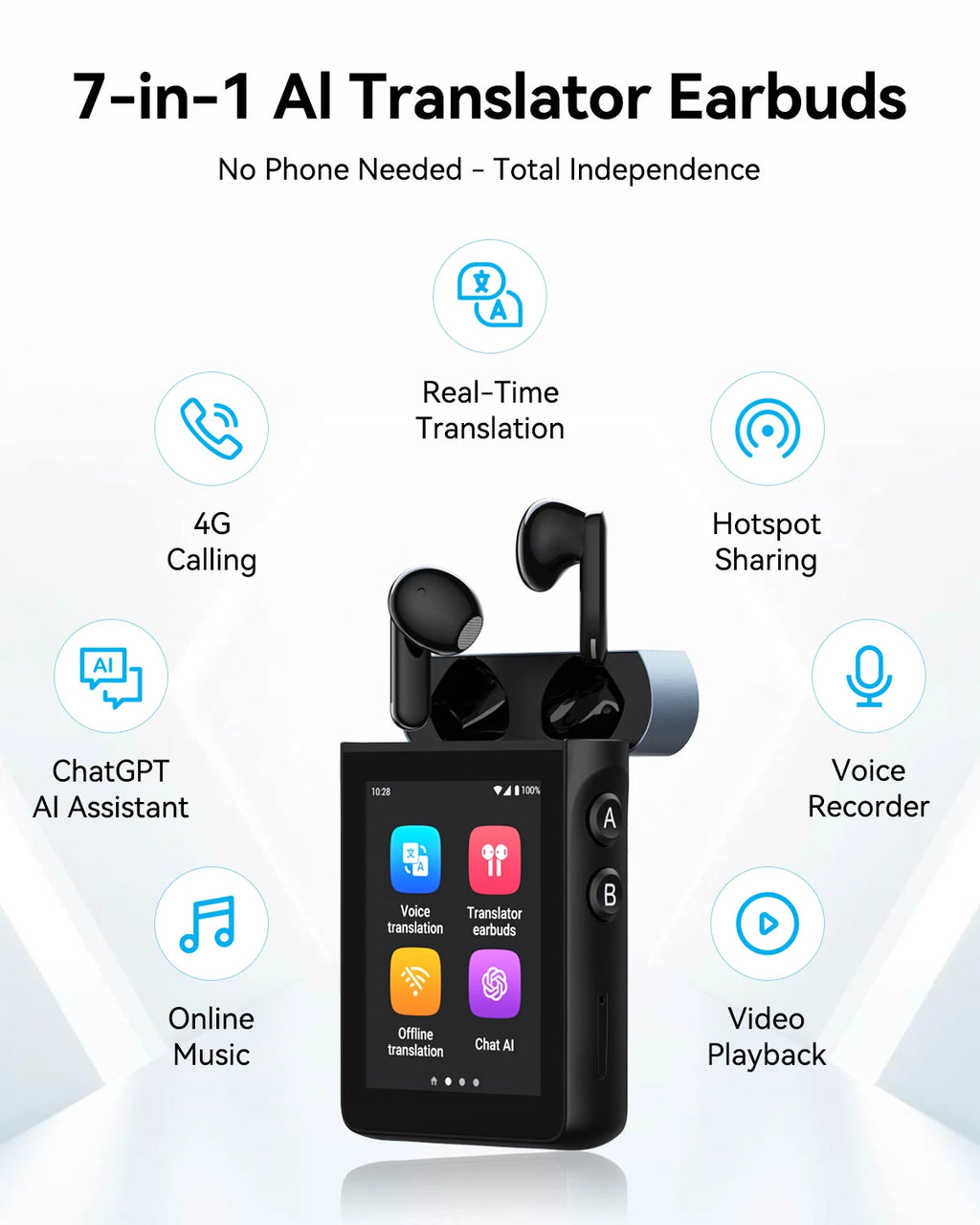 Wooask [A9] 4G+WiFi AI Translator Earbuds, Real-Time Translation Device , ChatGPT Empowered, No App Needed for Travel & Business