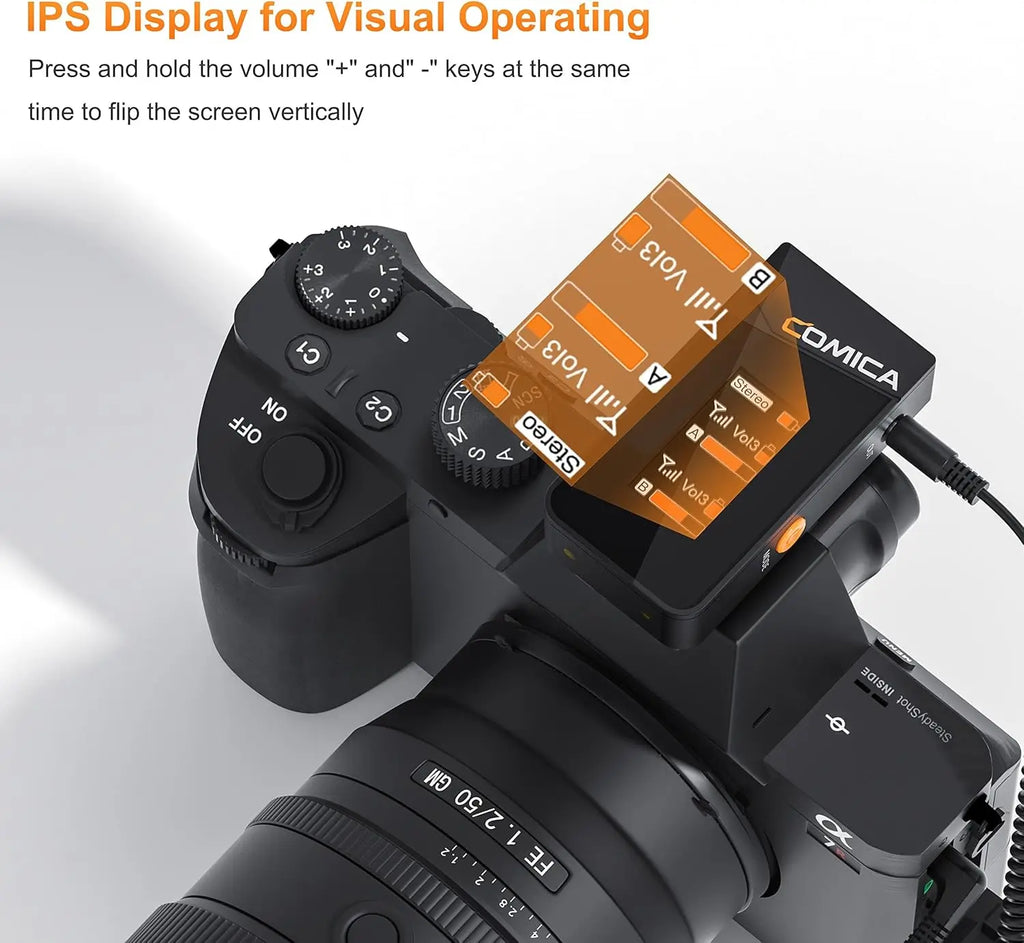 Vimo C3 Wireless Lavalier Mic - Noise Cancelling, Mute, Gain Adjust for iPhone, Android, DSLR, Vlogging