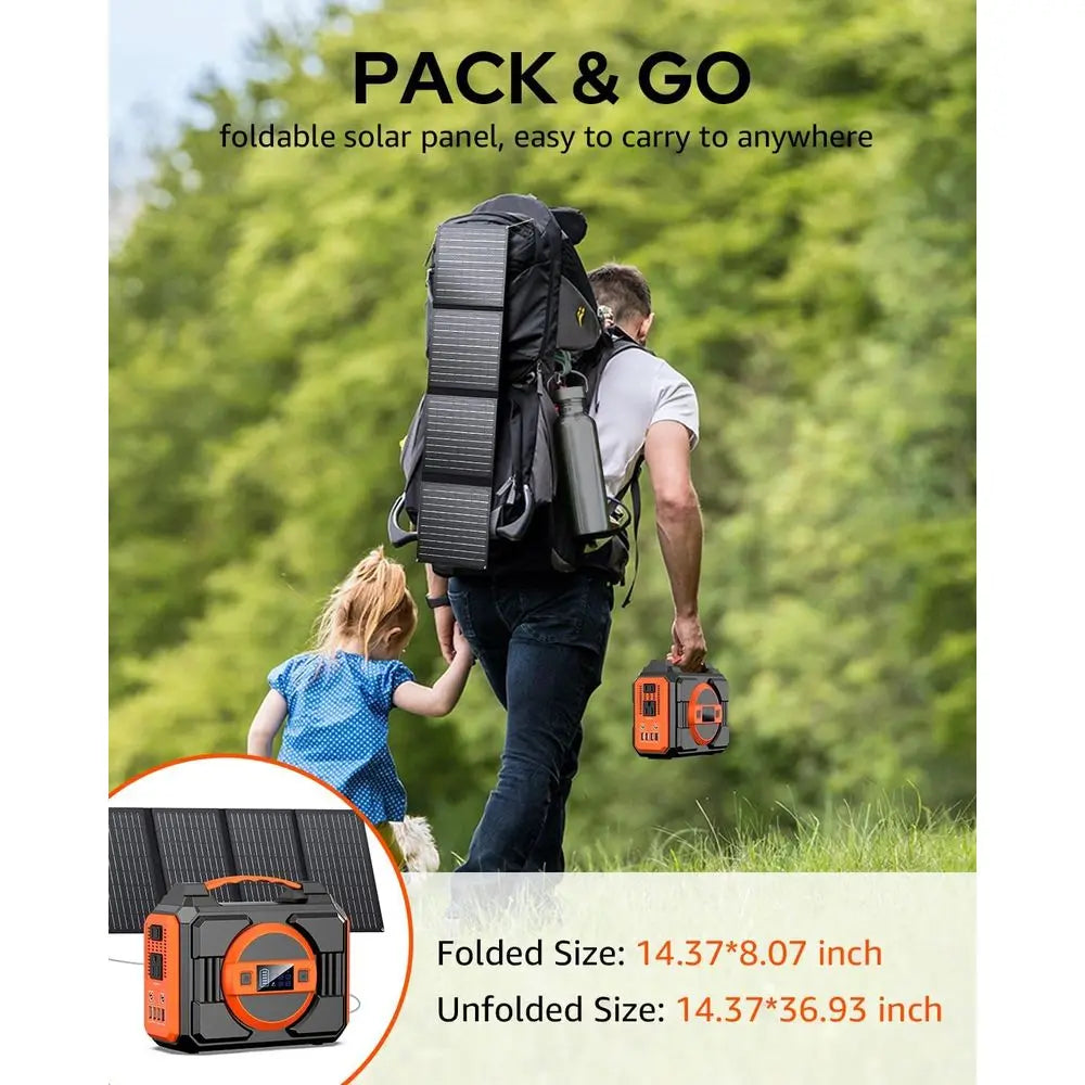 300W Rated Portable Solar Generator Power Station with Solar Panels 40W Included, 220Wh Solar Power Bank with AC Outlet 110V Pur