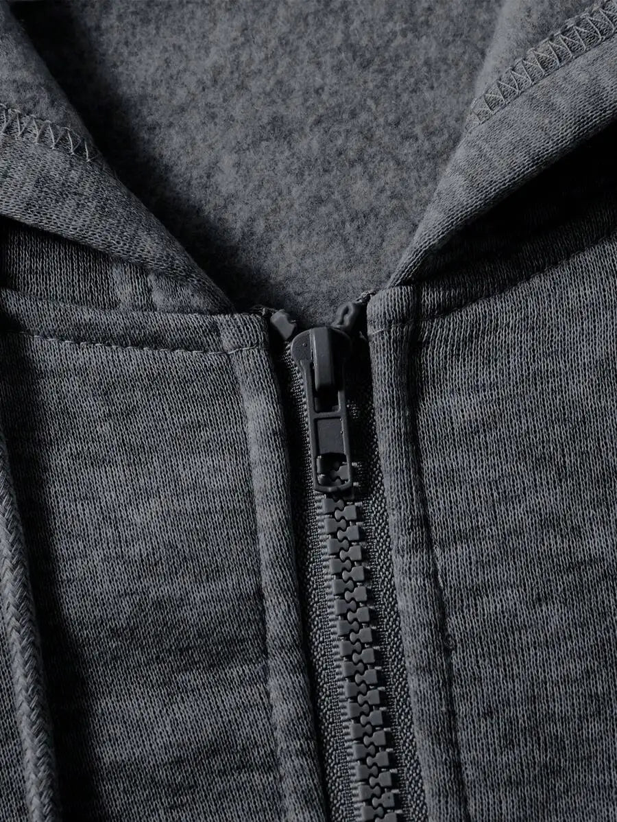 Men's Casual Zip-Up Hoodie with Drawstring, Long Sleeve, Autumn Outdoor Wear