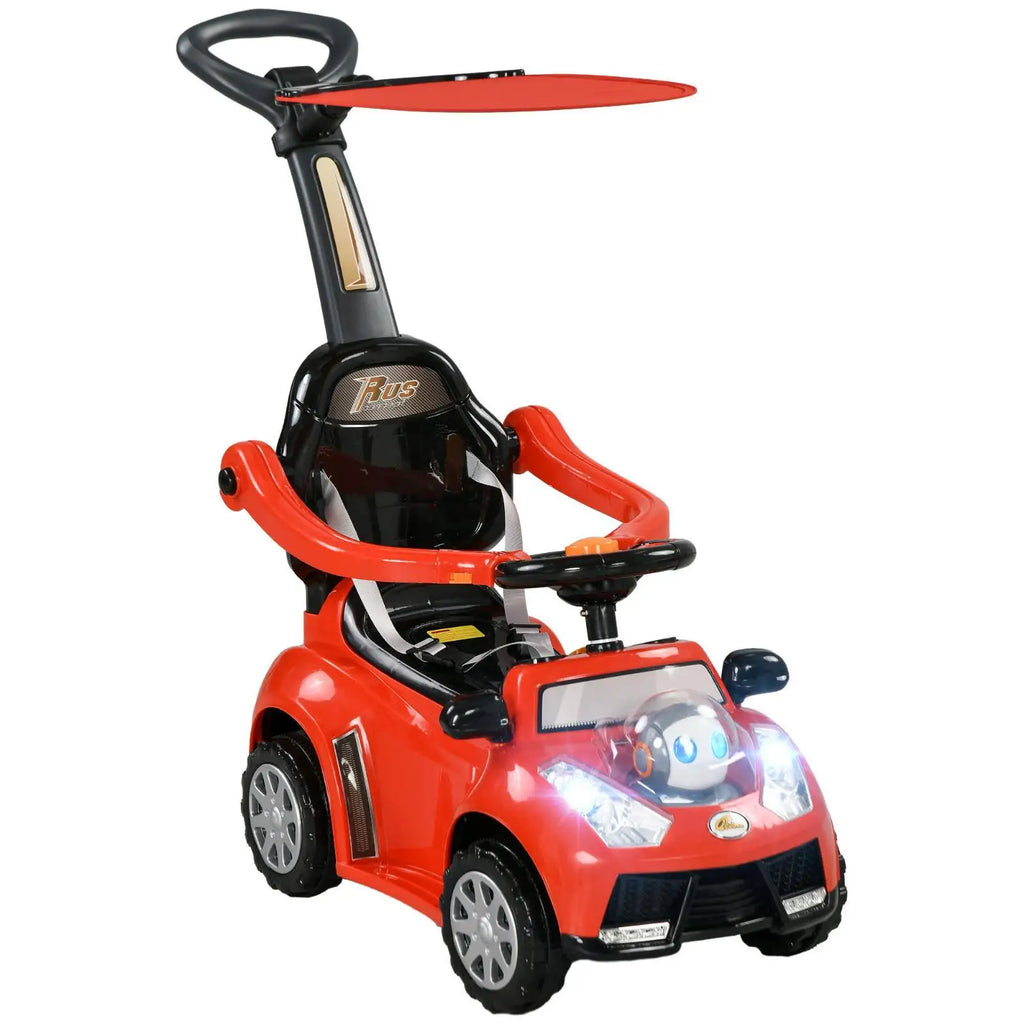 3 in 1 Kids Push Car with Safety Fence Music Horn and Canopy Baby Ride on Toddler Sliding Car for Children Travel Outdoor Play