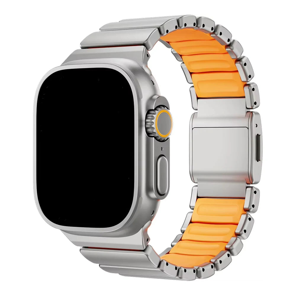 Magnetic Titanium+Silicone strap for Apple Watch bands Ultra 3 2 49mm 46mm 45mm 44mm Bracelet iWatch series 11 10 9 8 7 6 5 SE 3