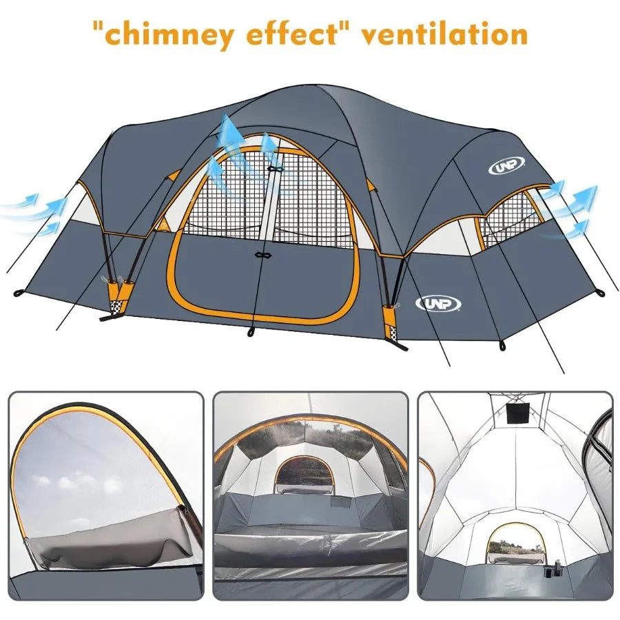 Camping Tent 10-Person-Family Tents Parties Music Festival Tent Big Easy Up 5 Large Mesh Windows Double Layer 2 Room Waterproof