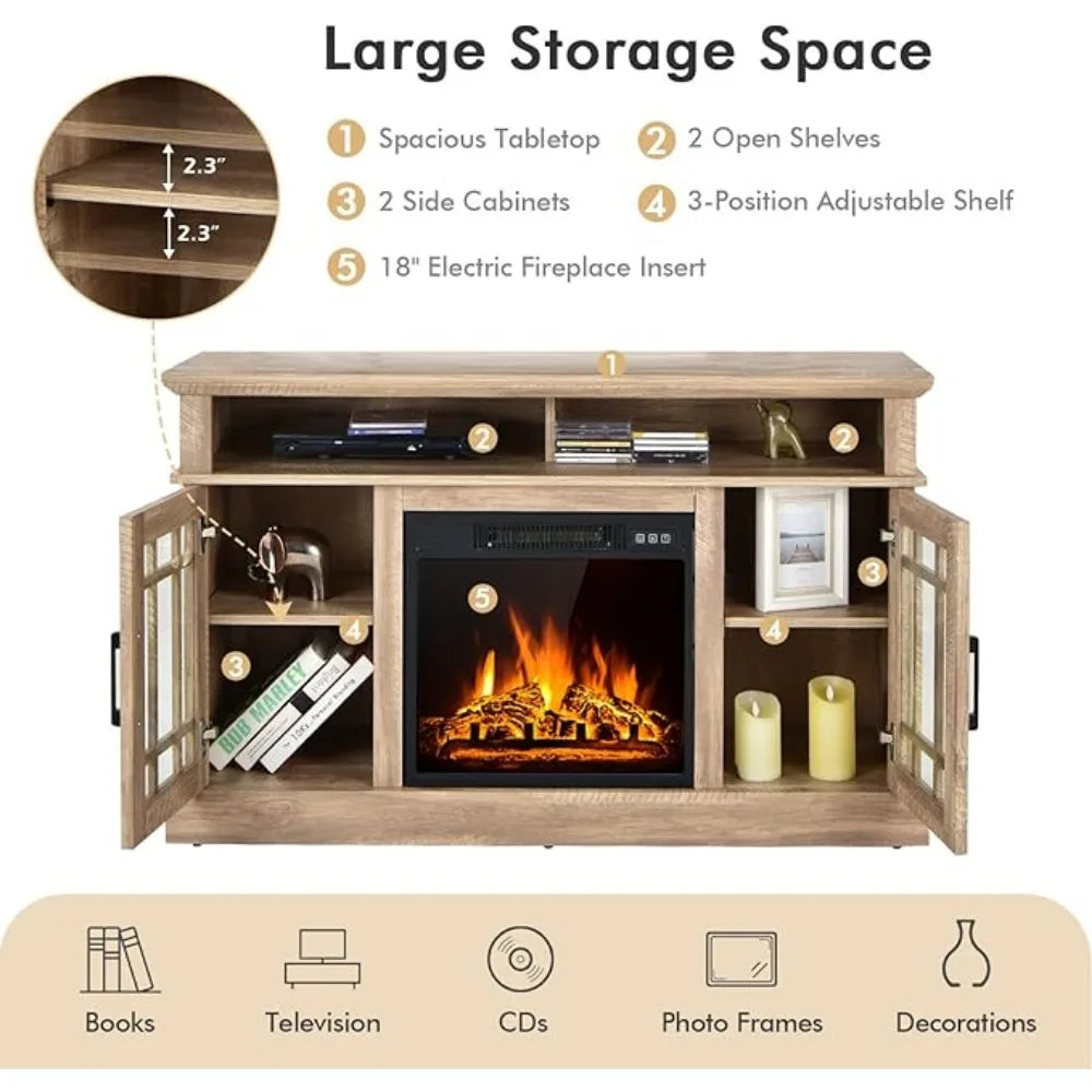 Electric Fireplace TV Stand for TVs Up to 55 Inches,18-Inch Fireplace Insert with Remote,Overheat Protection, 48-Inch,Customized