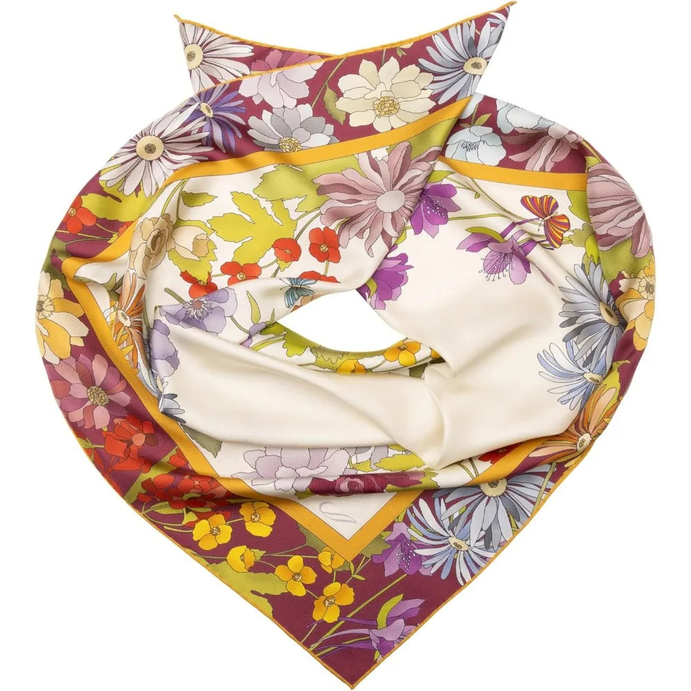 100% Silk Italian Square Scarves - 35 Elegant Designs, Handcrafted in Italy, Women's Fashion Accessories