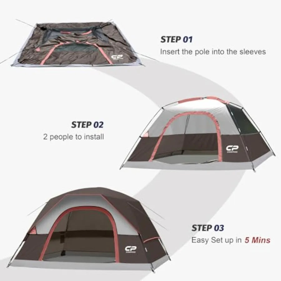 Tents for Camping 4 Person Tent Waterproof Windproof Double Layer Camping Tent Easy Setup Dome Tent with Large Mesh Windows and