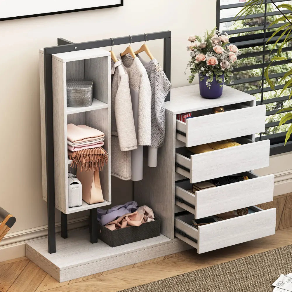 Wardrobe with 4 Drawers and 3 Shelves White
