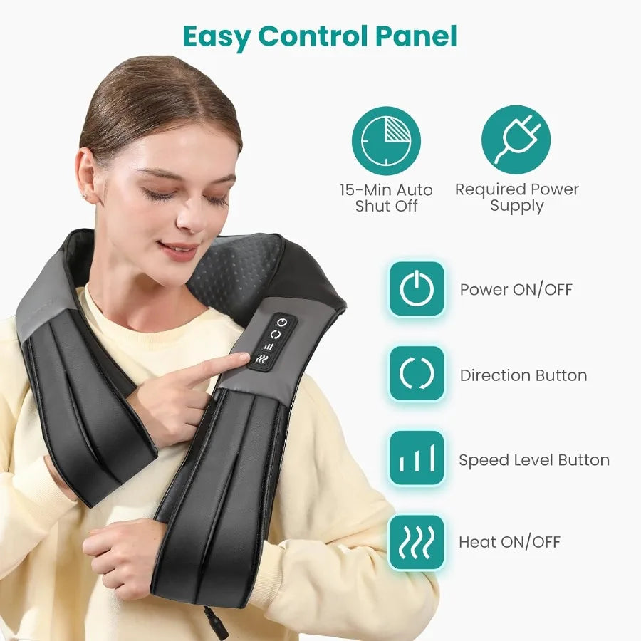 Nekteck Shiatsu Neck Massager for Pain Relief Deep Tissue with Heat 3D Kneading Massage Pillow Back Shoulder Massagerfor Body M