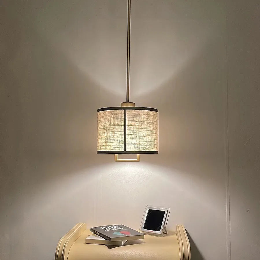 New Chinese-style Round Cloth Shade Pendant Lights Bedroom Bedside Wind Restaurant Corridor Living Room Pendant Lamps Fixtures