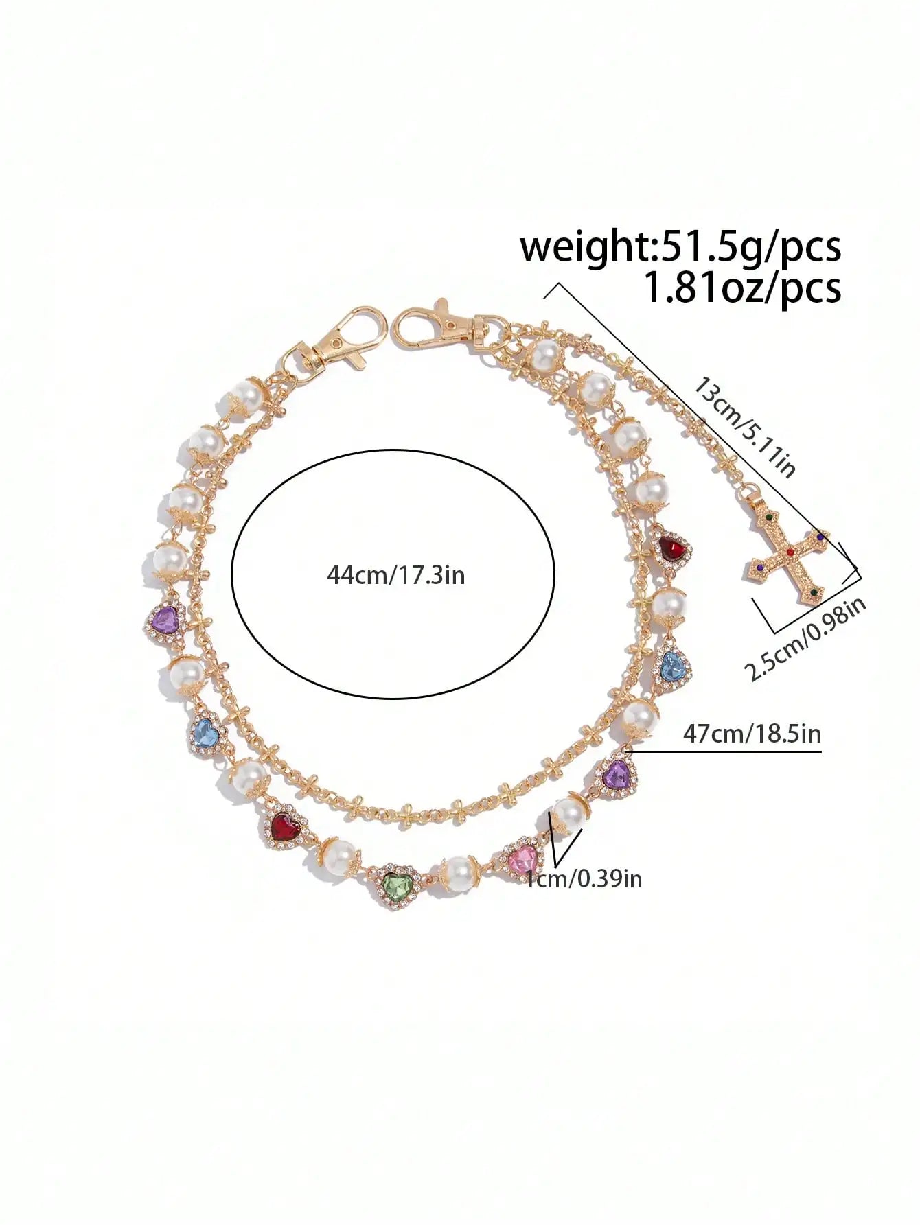 Vintage Punk Hip Hop Pants Chain with Cross, Faux Pearls & Multi-Color Crystals for Men Women