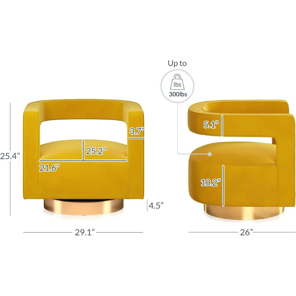 Swivel Barrel Accent Chair, Modern Upholstered Arm Comfy Velvet Curved Back Round Chair with Gold Base Wood Frame, 360 Degree f