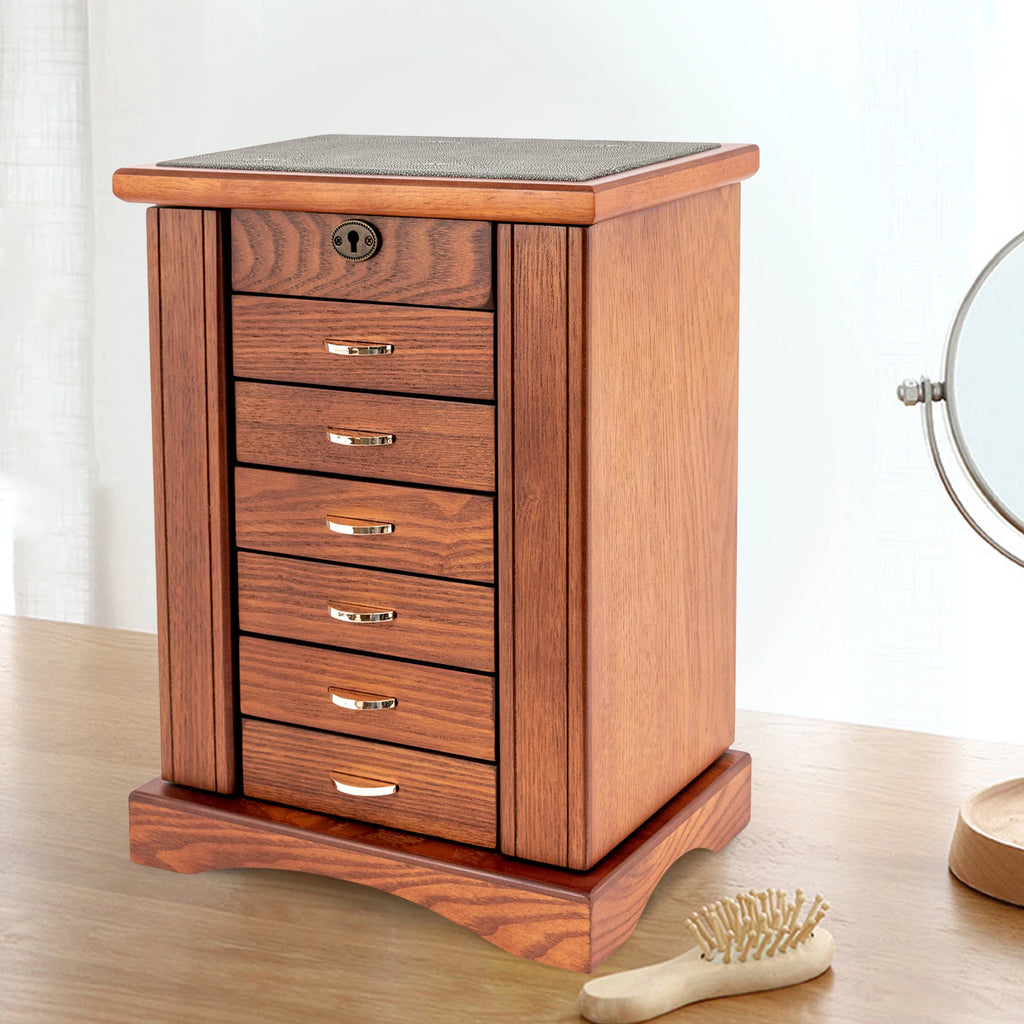7 Layers Large MDF Jewelry Box,White/Walnut Rectangular Jewelry Box Free-standing for Jewelry Storage