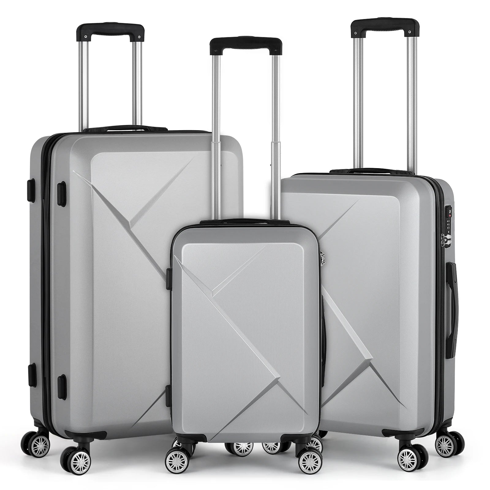 3-PC ABS 20/24/28in Luggage Set w/360° Spinner Wheels & Retractable Handle - Airline Approved Lightweight Suitcases, Smooth Zipp