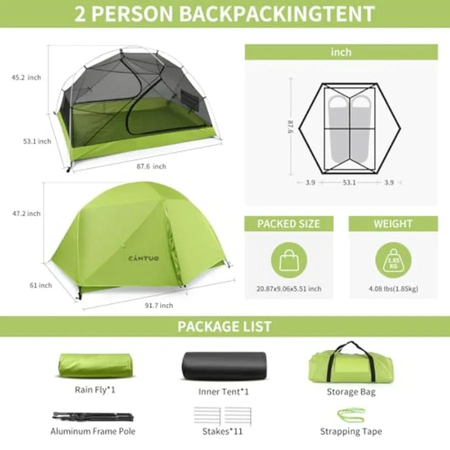 2 Person Backpacking Tent 3 Season Camping Tent Ultralight Waterproof Windproof Easy Set Up for Outdoor Hiking Cycling