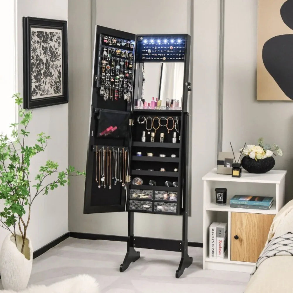 Jewelry Cabinet Lockable Armoire Storage Organizer Full Length Mirror w/Lights
