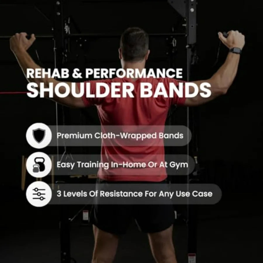 Shoulder Resistance Band System – 3 Level Rehab & Performance Kit with Door Belts & Anchors – 5lb, 10lb, 25lb Bands – Shoulder P