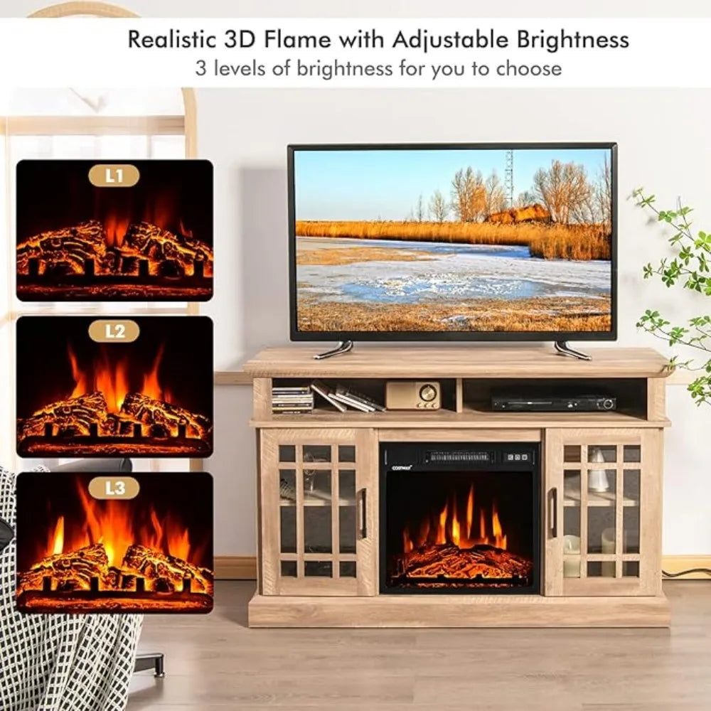 Electric Fireplace TV Stand for TVs Up to 55 Inches,18-Inch Fireplace Insert with Remote,Overheat Protection, 48-Inch,Customized