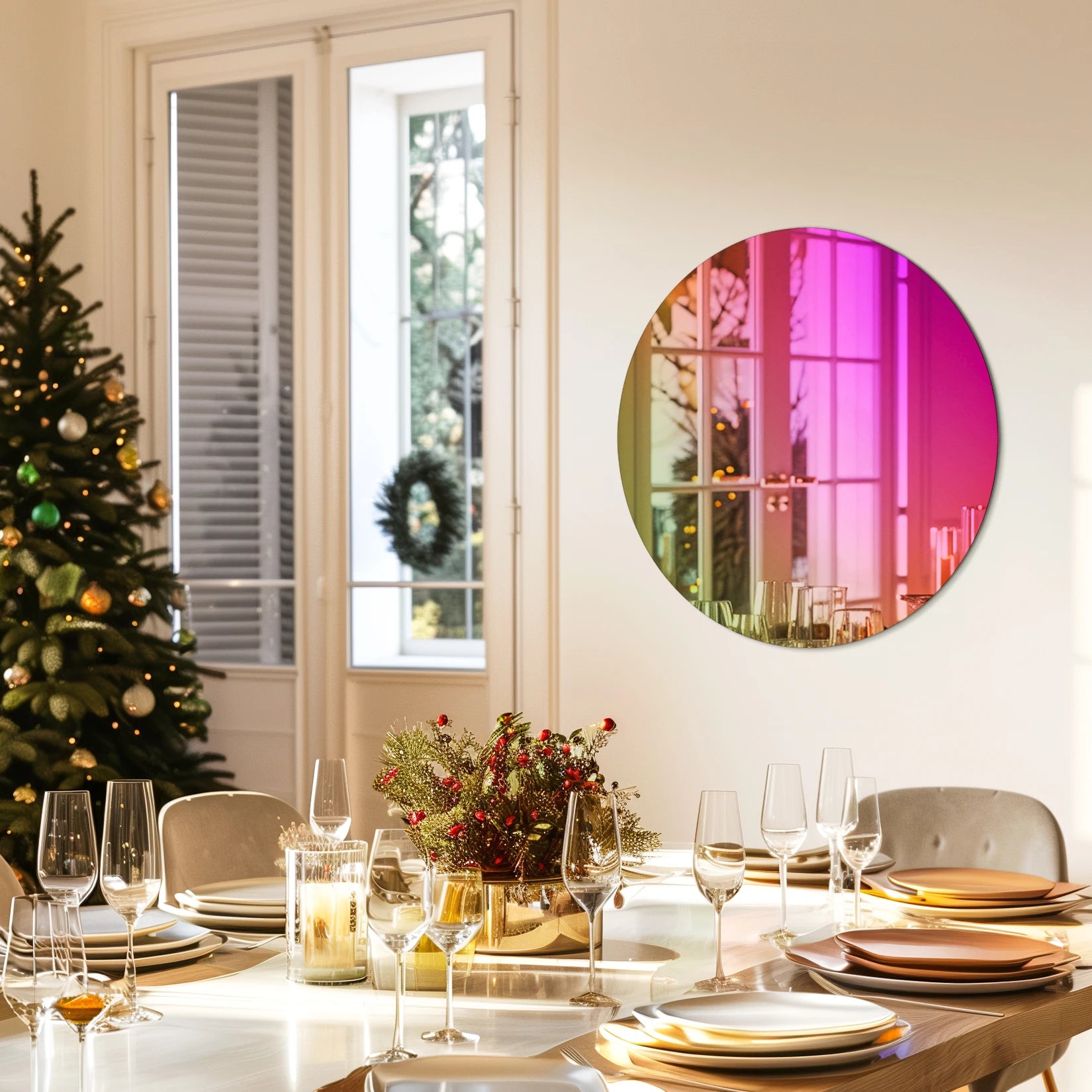 Wall Mirror Colorful Gradients Decor 26‘’ Round Mirror Tinted Modern Art Rainbow Wall for Living Room,Dining Room,Home Décor