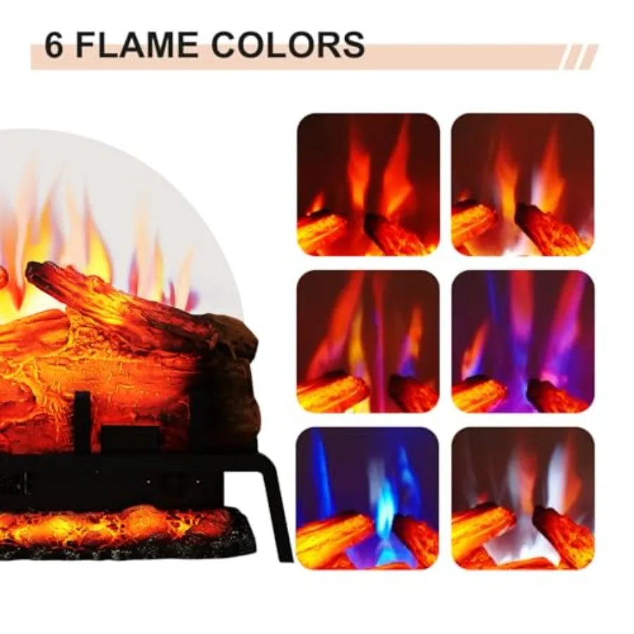 24 Free Standing Electric Fireplace Log Set Insert 750W/1500W Heater with 6 Flame Colors and 5 Brightness Levels Crackling Soun