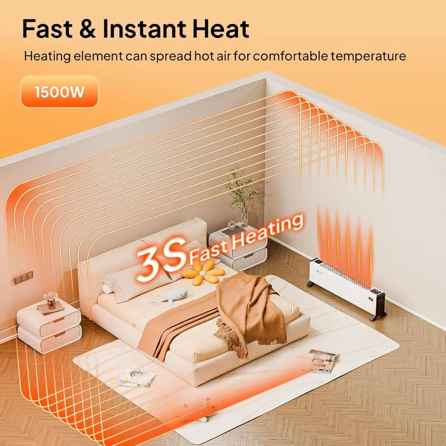 32'' Electric Baseboard Heater with Remote Timer 1500W Convection Space Heater w/Adjustable Heating Modes Touch Panel Overheat