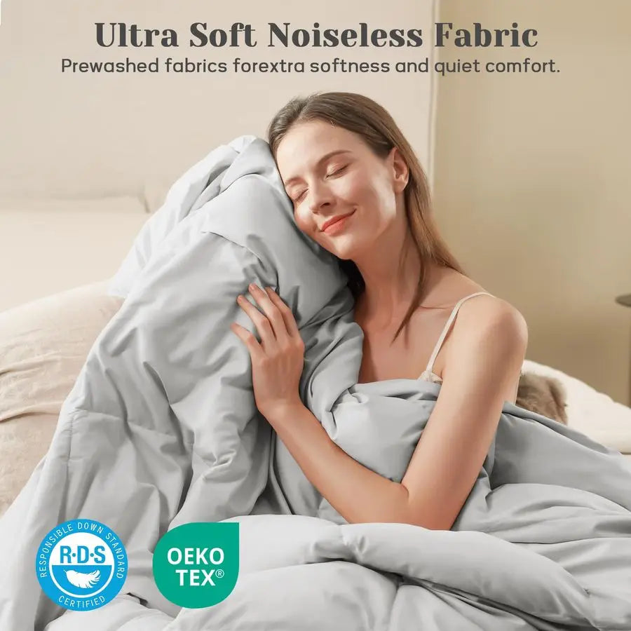 King Size Down Comforter All Season Ultra Soft Goose Down amp Feather Fiber Fill, Luxury Hotel Light Gray Duvet Insert with Corn